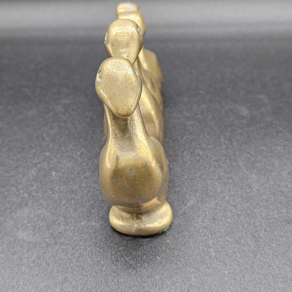 Vintage Solid Brass Graduated Geese Row Figurine 4 Ducks Connected Taiwan ROC